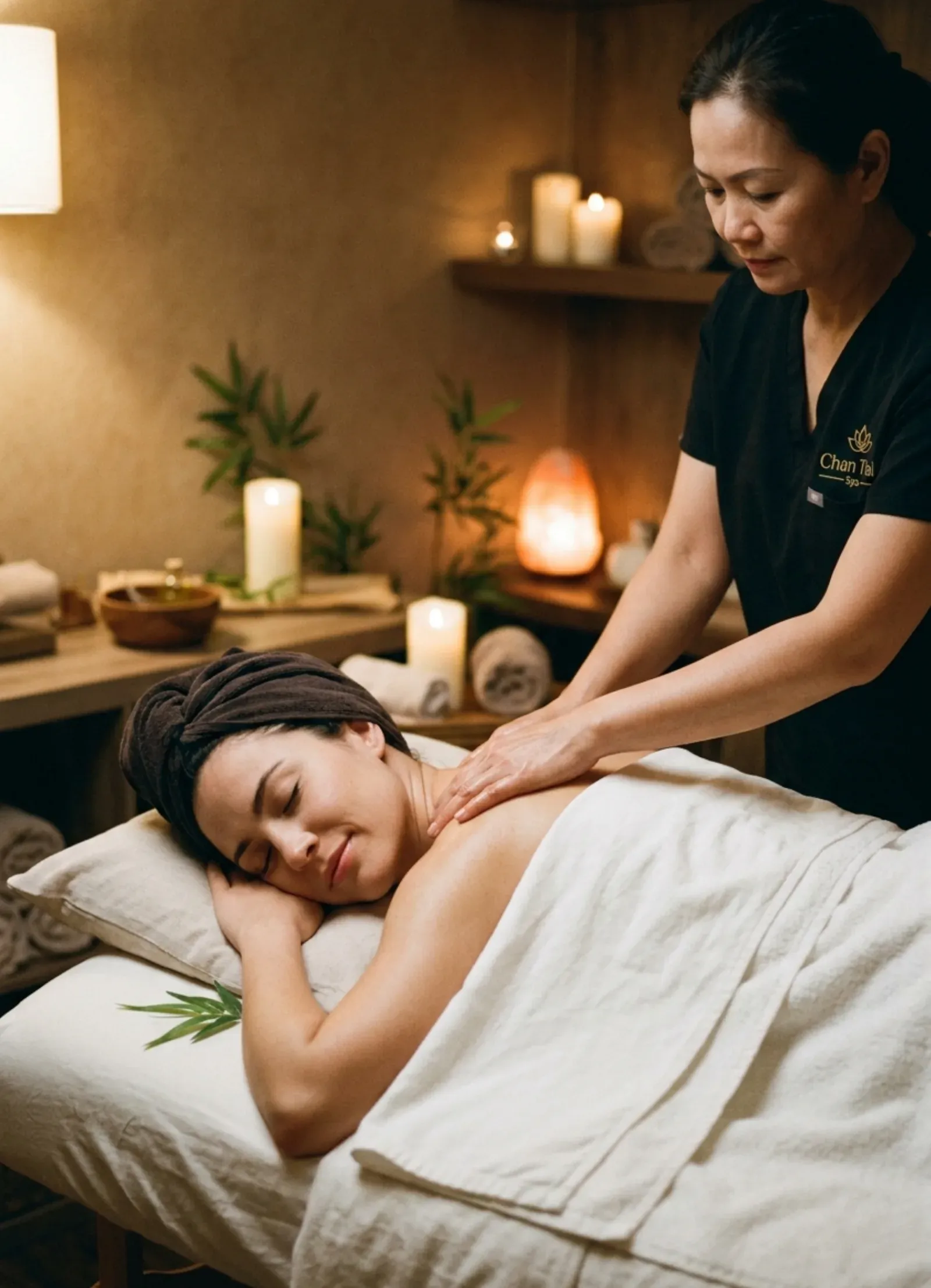 A serene spa environment featuring calming lighting and a relaxed atmosphere